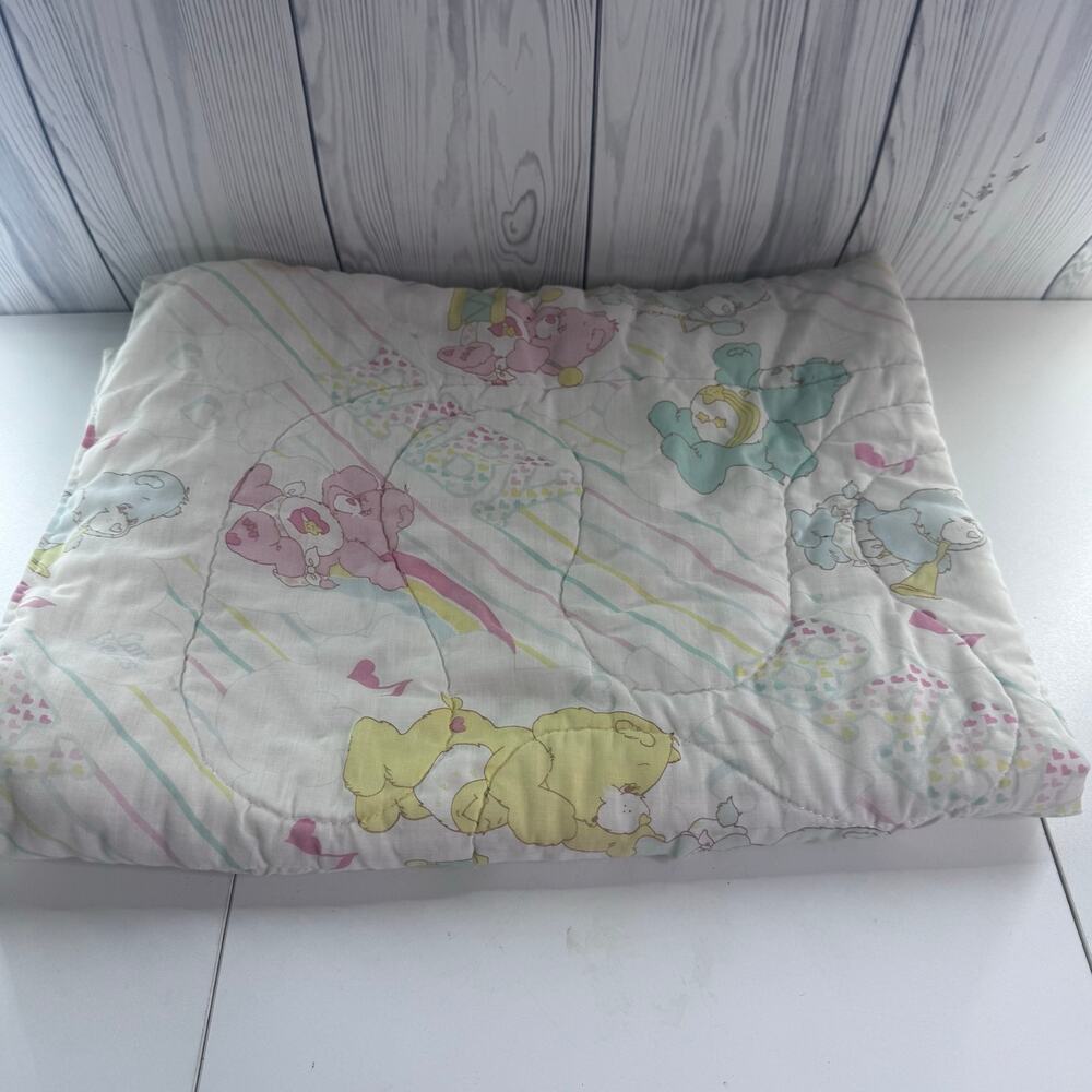 Care Bears Crib Quilted Comforter Blanket Pastel Music 41” x 32” Vintage